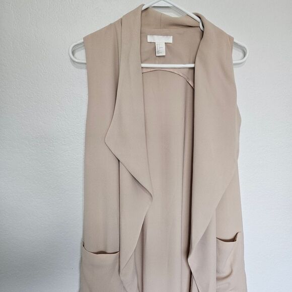 H&M | Open Front Tie Waterfall Sleeveless Long Line Neautral Vest, Womens 4 - Picture 3 of 5